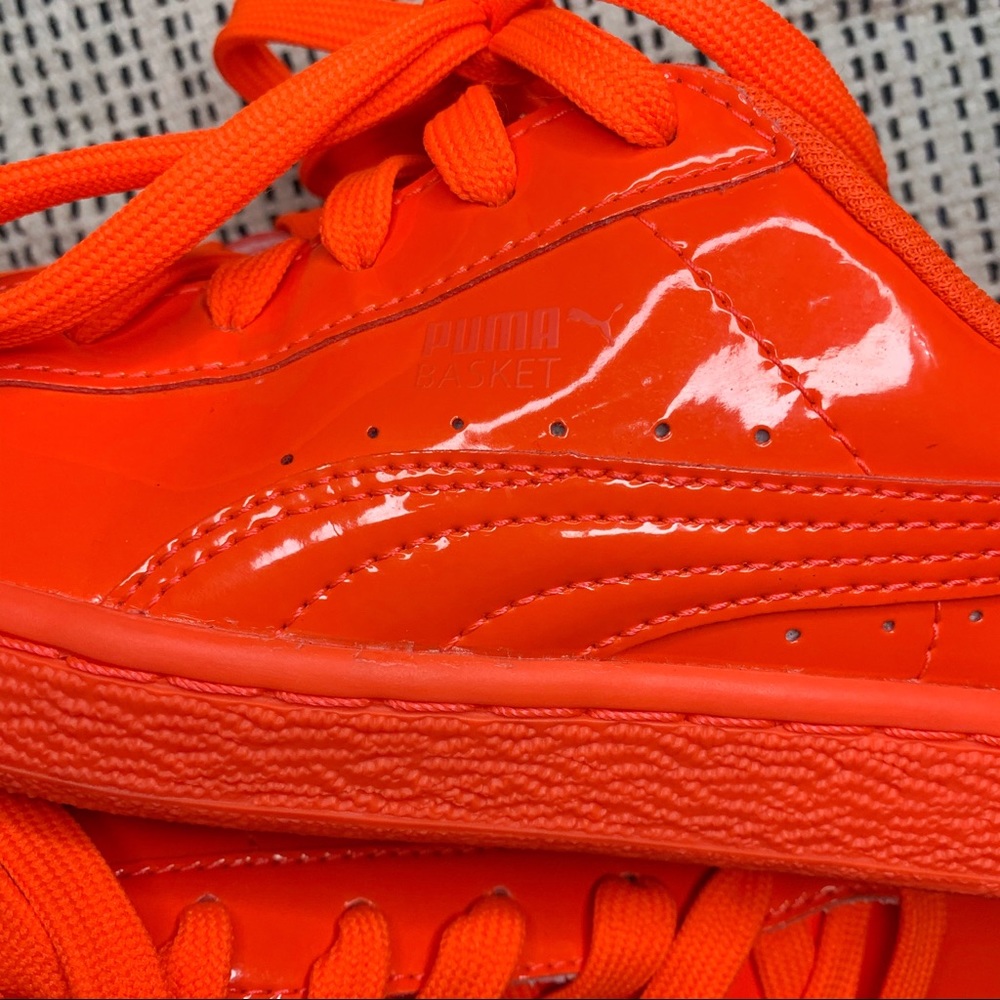 Limited Edition Puma Neon Coral Basket Sneakers - Picture 5 of 7